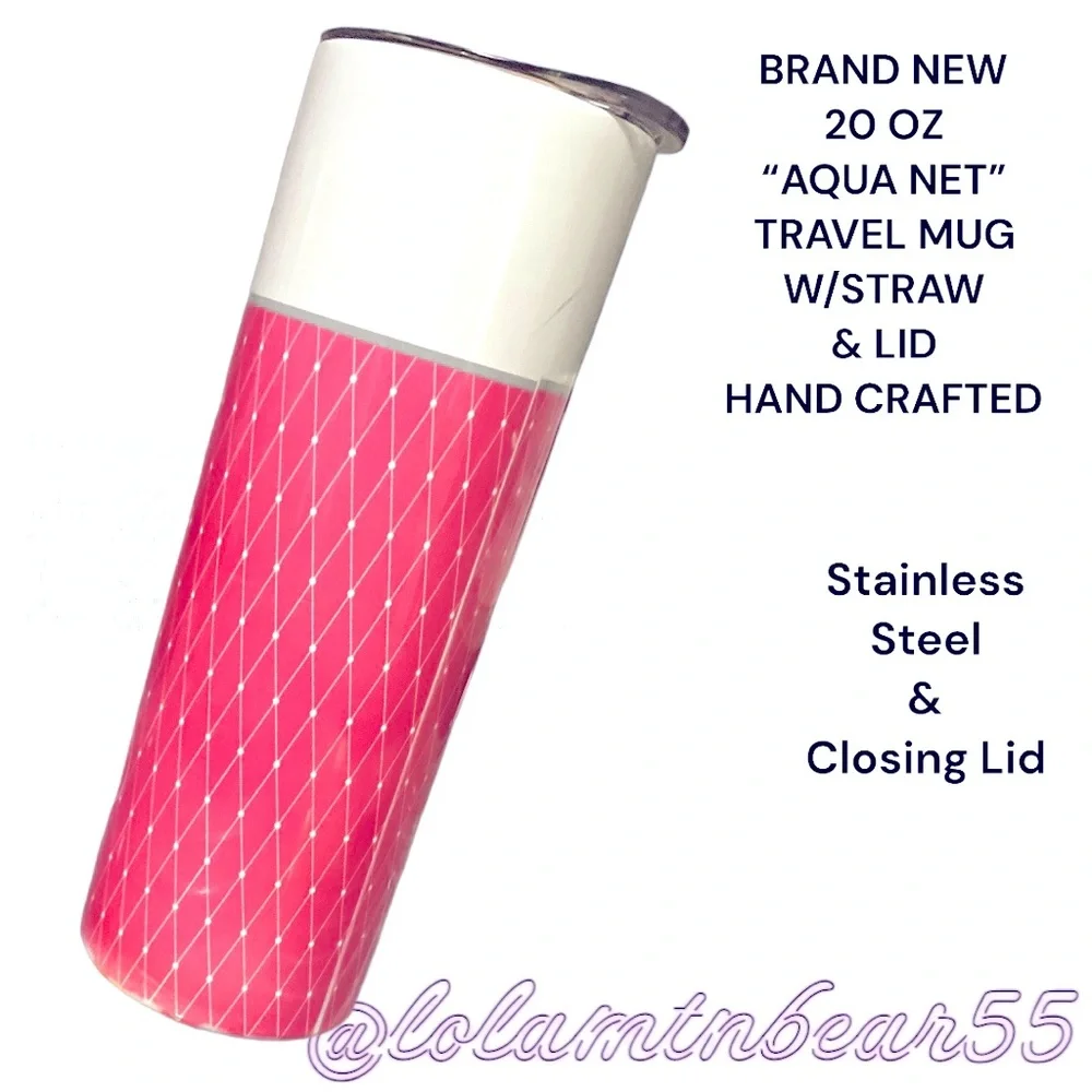 BRAND NEW HANDMADE THERMAL INSULATED SLIM TRAVEL MUG W/STRAW “”AQUA NET” 20oz_14